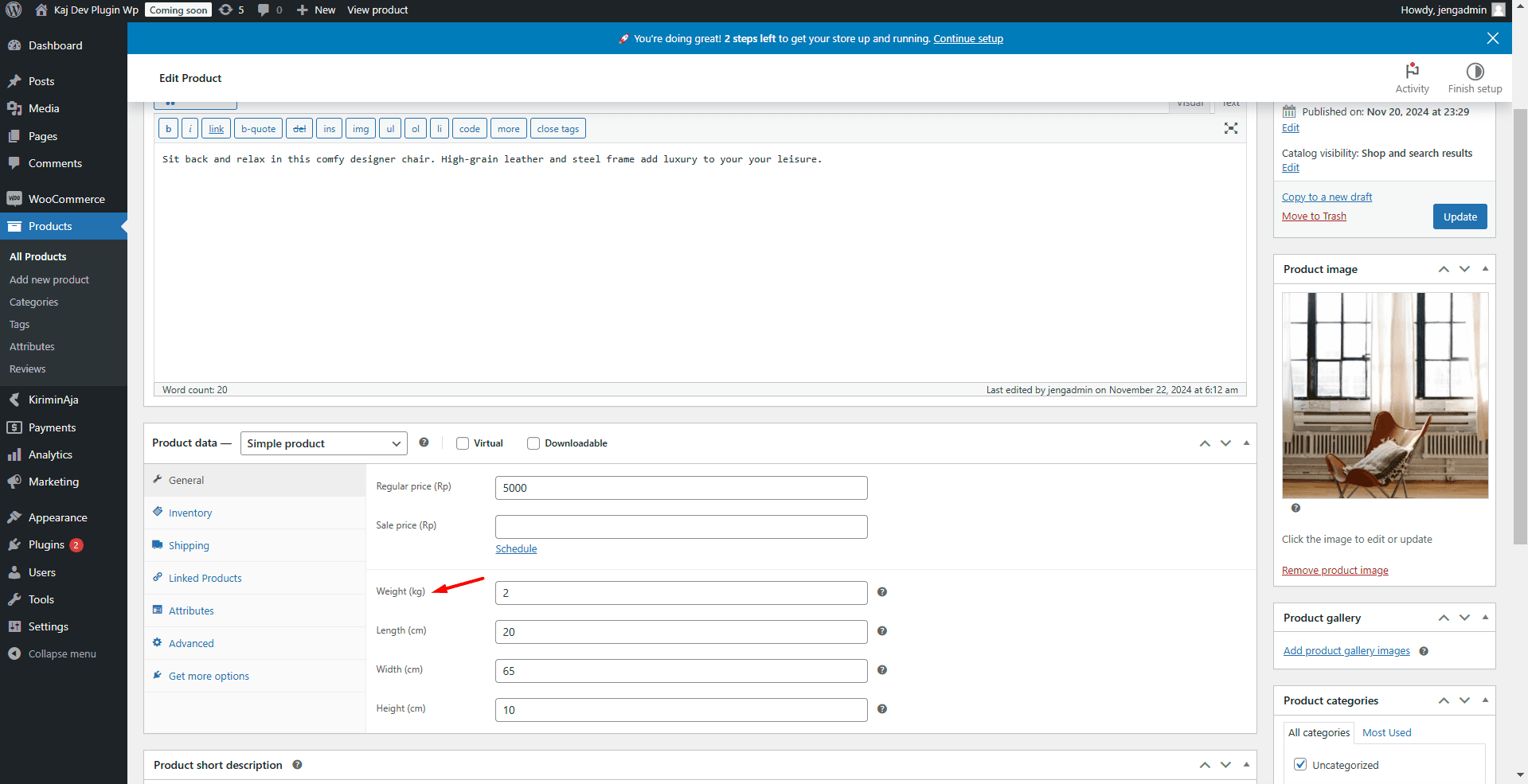 WooCommerce Note kilogram