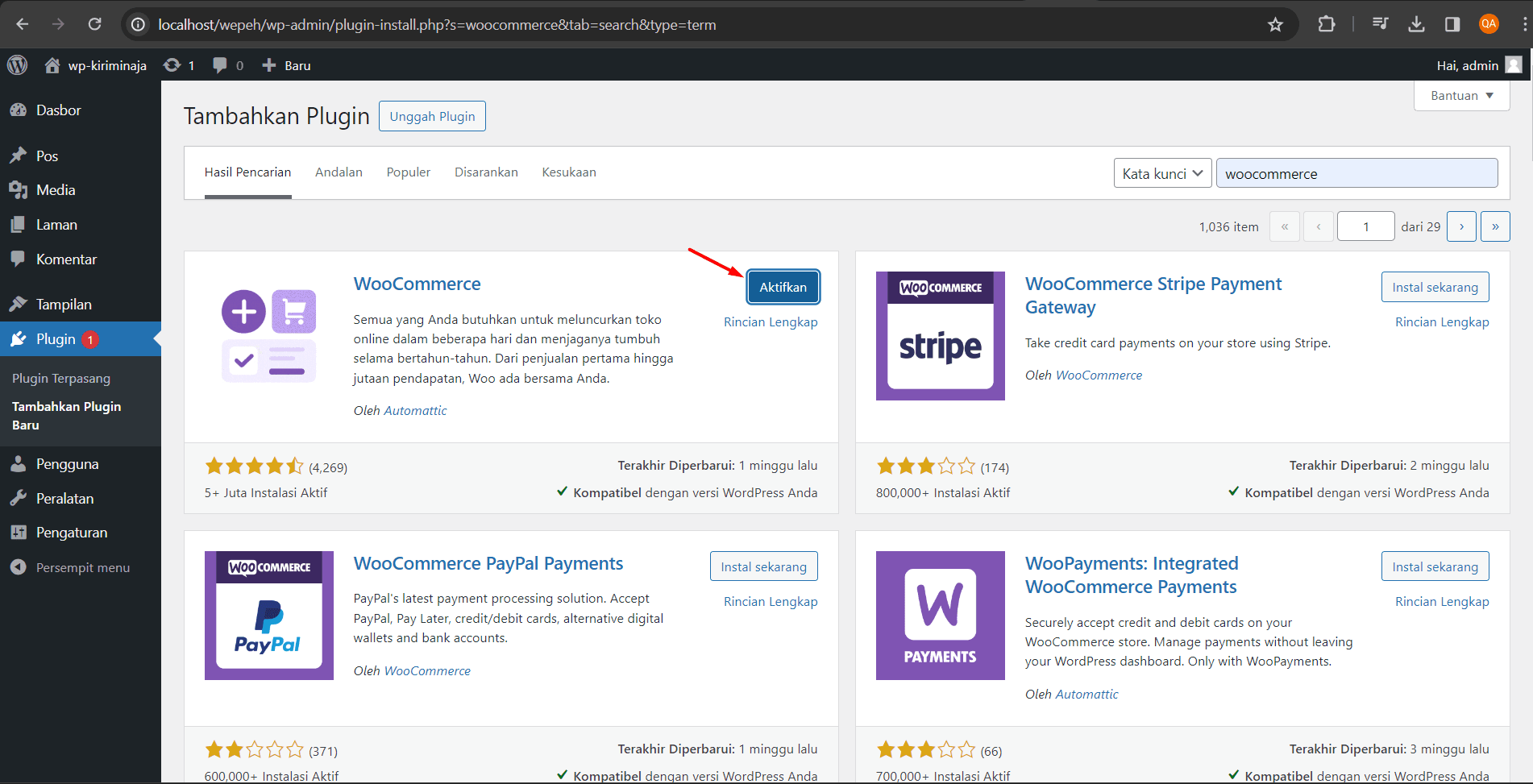 Install WooCommerce 3